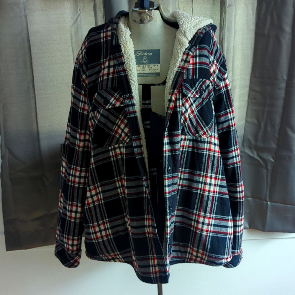 Boston Traders Womens Sherpa Lined Flannel Hooded Jacket